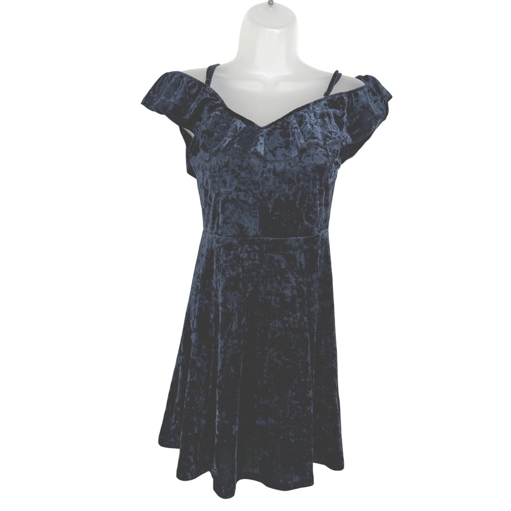 American Eagle Outfitters‎ Blue Crushed Velvet Skater Dress Size S Coquette Goth